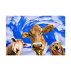 Watercolor Abstract Funny Farm Animals Poster Canvas Print Wall Art Cute Cow, Sheep, Shepherd Dog Painting for Room Home Decor for sale  Delivered anywhere in Canada
