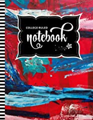 College-Ruled Notebook: Large 8.5x11 Composition Book / 100 Sheets (200 Pages) / Numbered Pages / Note Taking Gift For Back To School - Writing / Abstract Oil Acrylic Painting - Red White Blue Art for sale  Delivered anywhere in Canada