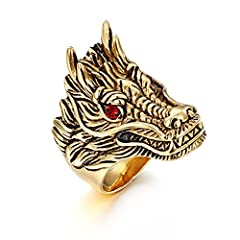 Dragon Head Ring for Men, Gothic Gold Dragon Ring Stainless for sale  Delivered anywhere in UK
