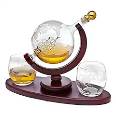 Whiskey Decanter Globe Set with 2 Etched Whiskey Glasses for sale  Delivered anywhere in USA 