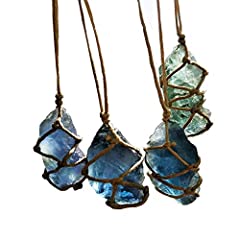 Natural Raw Blue-green Fluorite Crystal Pendant Necklace for sale  Delivered anywhere in Canada