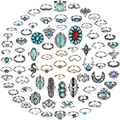 Used, 78 Pcs Vintage Turquoise Rings Set Women Western Rings for sale  Delivered anywhere in Canada