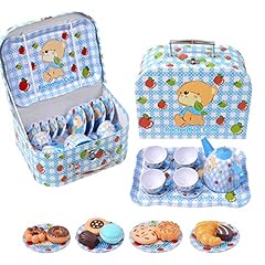 Kids Tin Tea Set Toy & Carry Case, 24 Pcs Pretend Play for sale  Delivered anywhere in Canada