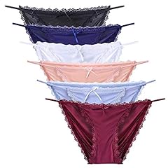 Nightaste String Bikini Panties, Womens 6-Pack Soft Lace Silky Cheeky Underwear (Large, 6Colors(Ice Silk)), used for sale  Delivered anywhere in Canada