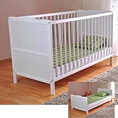 White Solid Wood Baby Cot Bed & Deluxe Mattress Aloe for sale  Delivered anywhere in UK