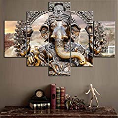 Pictures for Walls 5 Piece Canvas Hindu Elephant God Ganesha Artwork Posters and Prints 5 Panel Paintings,Modern Home Decor for Living Room Frame Gallery-Wrapped Ready to Hang(60''Wx40''H) for sale  Delivered anywhere in Canada