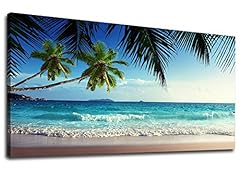 Canvas Wall Art Beach Waves with Palm Tree Nature Pictures, used for sale  Delivered anywhere in Canada
