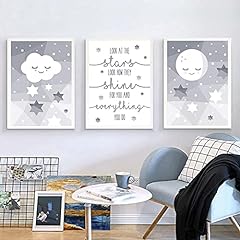 Used, Sun Stars Moon Posters and Prints Kids Room Wall Decoration Nursery Wall Art Poster Kindergarten Cartoon Canvas Paintings 60x85cm-3Pcs Frameless for sale  Delivered anywhere in Canada