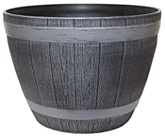 Grey Wooden Barrel Effect Plant Pot Round Plastic Planter for sale  Delivered anywhere in UK