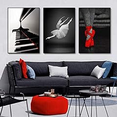 Stampe moderne Ballerino di danza classica in bianco e nero Dipinti su tela Scarpe rosse per pianoforte Poster Immagini da parete per la decorazione del soggiorno 40x60cm（16x24in）x3 Frameless usato  Spedito ovunque in Italia 