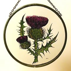 Decorative Hand Painted Stained Glass Window Sun Catcher/Roundel in a Scottish Thistle Design. for sale  Delivered anywhere in Canada