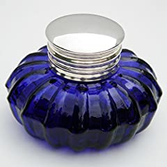 Antique Reproduction Glass Inkwell Cobalt Blue w/Silver for sale  Delivered anywhere in Canada
