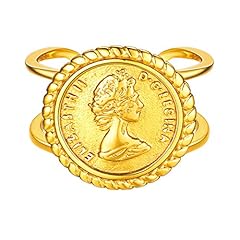 Men Signet Rings Queen Elizabeth Ⅱ Coin Ring, 18K Gold for sale  Delivered anywhere in USA 