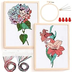 Caydo 2 Pack Counted Cross Stitch Kits, Stamped Wildflowers, used for sale  Delivered anywhere in UK