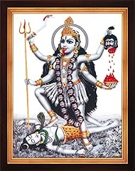 Handicraft Store Hindu Goddess Maa Kali Killing & Ruling Over Shiva, A Rare Hindu Religious Poster Painting with Frame for Worship for sale  Delivered anywhere in Canada
