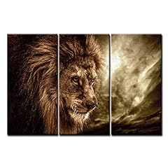 Used, 3 Panel Wall Art Brown Fierce Lion Against Stormy Sky for sale  Delivered anywhere in Canada