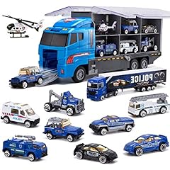 Joyfia 10 in 1 Die-cast Police Patrol Rescue Truck, Mini Police Vehicles Truck Toy Set in Carrier Car Toy Playset for 3+ Years Old Kids Boys Girls for sale  Delivered anywhere in Canada