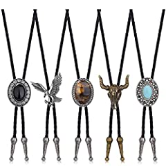 Thunaraz 5Pcs Bolo Tie for Men Cowboy Tiger Eye Leather Necktie Western Necklace Costume Accessories for Men, Women for sale  Delivered anywhere in Canada