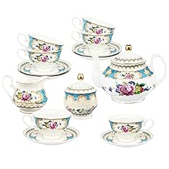 fanquare 21 Pieces Blue Vintage Porcelain Tea Service, for sale  Delivered anywhere in UK