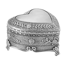 Vintage Antique Silver Chest Box Heart Shape Tin Engraved for sale  Delivered anywhere in Canada