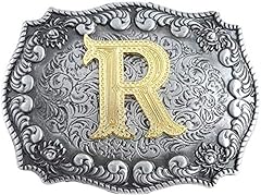 Byjccar Western Belt Buckles for Men A to Z Initial Letters Cowboy Belt Buckles with Cloud Roll Edging，Black Gray (R) for sale  Delivered anywhere in Canada