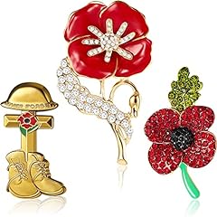 3 Pieces Poppy Flower Brooch Crystal Poppy Brooch Pin for sale  Delivered anywhere in UK