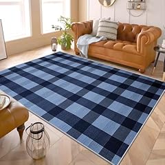 Checked rug blue for sale  Delivered anywhere in UK