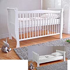 White Solid Wood Baby Cot Bed & Deluxe Foam Mattress, used for sale  Delivered anywhere in UK