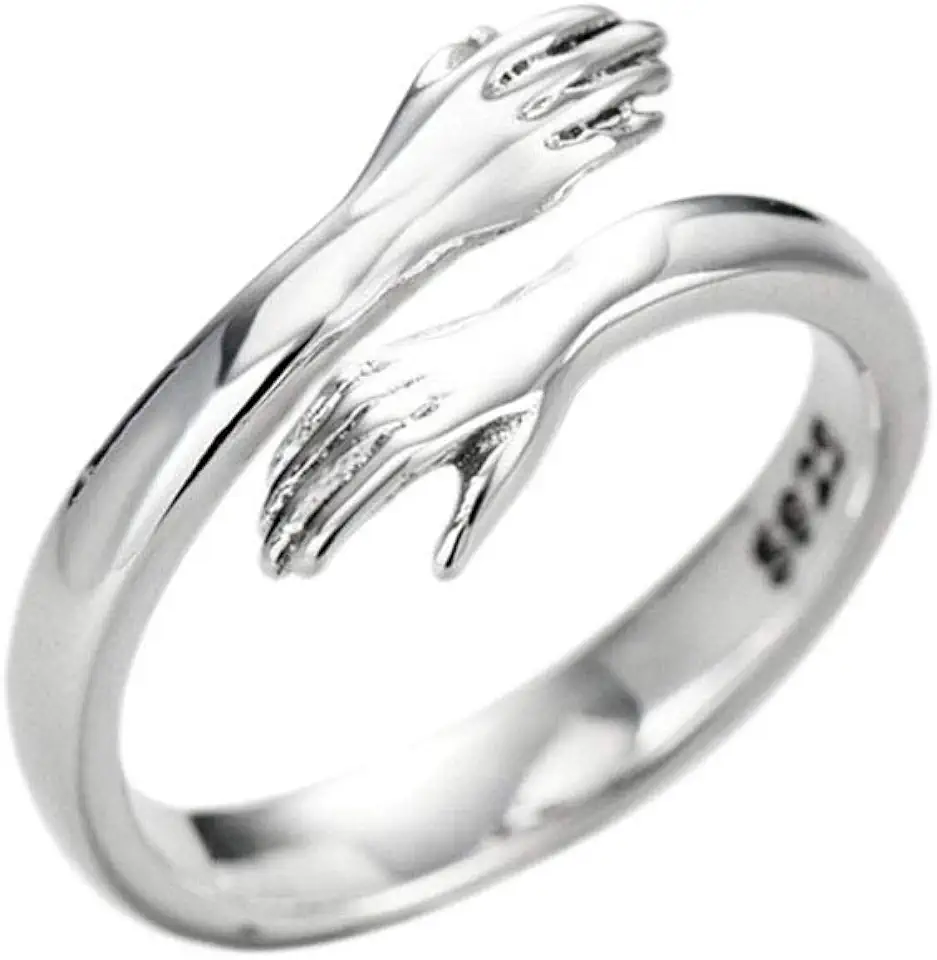 Knuffel Design Sliver Ring, Paar Ring Vrouwen Mannen Unsex Mode Eenvoudige Stijlvolle Mooie Verjaardag Verloving Open Ring Sieraden Accessoires, Sterling Zilver Verstelbare Knuffel Ring tweedehands  