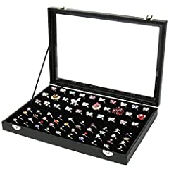 Used, H&S Glass Lid 100 Ring Jewellery Display Storage Box for sale  Delivered anywhere in UK