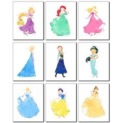 Disney Princess Watercolor Prints - Set of Nine 8x10 Photos - Rapunzel Ariel Aurora Elsa Anna Jasmine Cinderella Snow White Belle for sale  Delivered anywhere in Canada
