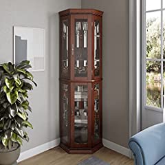 BELLEZE Lighted Wooden Corner Display Curio Cabinet, for sale  Delivered anywhere in USA 