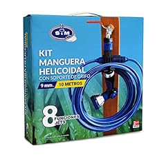Usado, Kit de Manguera helicoidal EVA de 10 m con pistola con 8 funciones de riego + soporte para manguera + Conector de manguera y rácor segunda mano  Se entrega en toda España 