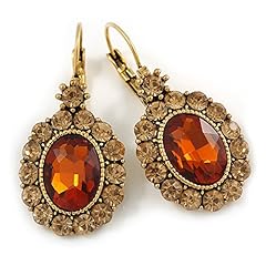 Avalaya 40mm L/Oval Amber/Citrine Crystal Drop Earrings for sale  Delivered anywhere in UK