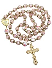 Nazareth Store Catholic Pink Crystal Beads Gold Rosary for sale  Delivered anywhere in UK