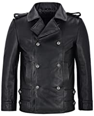 Men's German Leather Coat Black Classic WW2 Studded for sale  Delivered anywhere in Ireland