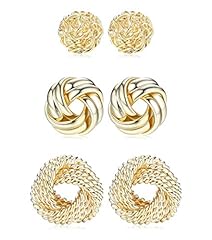 FIBO STEEL 3 Pairs Gold Knot Earrings For Women Men for sale  Delivered anywhere in USA 