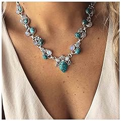 Yheakne Boho Turquoise Moonstone Necklace Silver Opal, used for sale  Delivered anywhere in UK