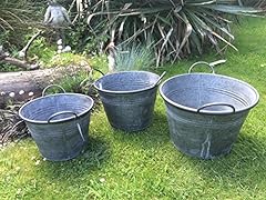 Patio and Terrace Set Of 3 Round Vintage Zinc Galvanised for sale  Delivered anywhere in UK