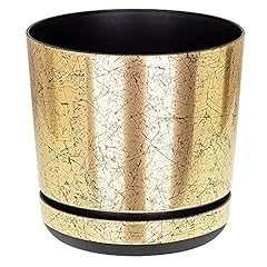 OLD GOLD flower indoor plant pot with saucer plastic for sale  Delivered anywhere in UK