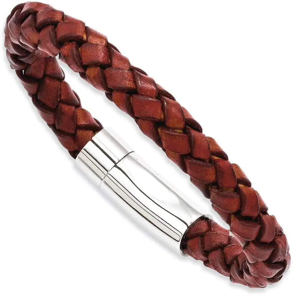 Roestvrij stalen vat gepolijst bruin lederen armband sieraden geschenken voor vrouwen - 23 centimeter, gebruikt tweedehands  