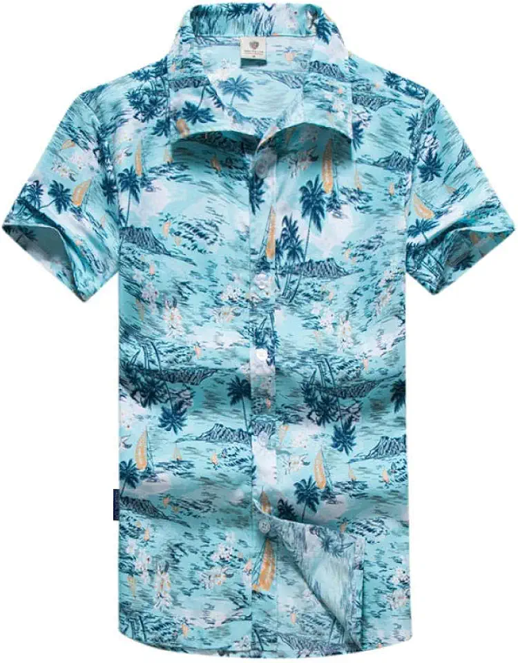 Hawaïhemd Heren Hawaiiaanse Overhemden Voor Mannen Hawaiiaanse Knopenoverhemden Verfrissend Turkoois Surfzeilen Printtops Casual Sneldrogend Korte Mouw Zomervakantie Feest Strandoverhemd tweedehands  