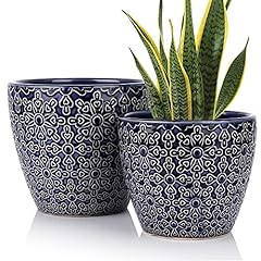 2 Pack Ceramic Plant Pots Indoor, DeeCoo Flower Pot Set 5.5 + 6.5 Inch, Blue Planters for Plants, Clay Plant Pots with Drainage Hole for Snake Plants, Orchid, Succulent, Cactus - Outdoor Garden Pots for sale  Delivered anywhere in Canada