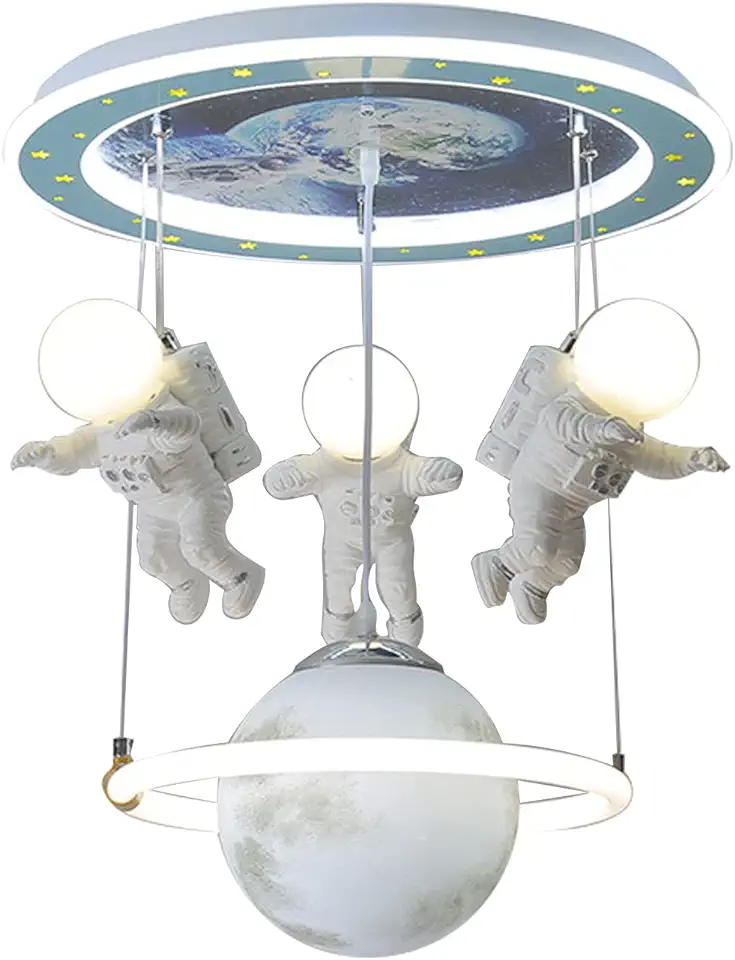 Gebruikt, Cartoon Ruimteschip Astronaut Plafondlamp Astronaut Maanlanding Plafondlamp Moderne Cartoon Blauwe Planeet Astronaut Maanlanding Hoofd Gloeiende Ruimtevaarder Planeet Decoratie Kroonluchter Kinderkame tweedehands  