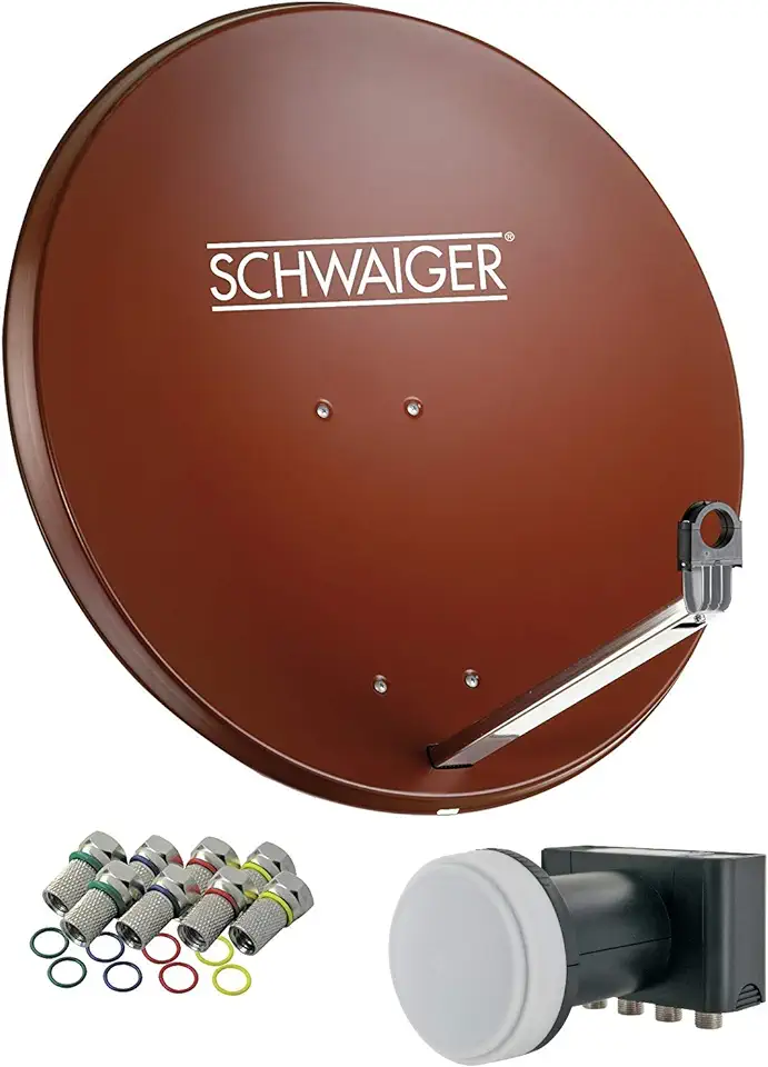 SCHWAIGER -555- Satellietsysteem | Schotelantenne | 80 cm | Stalen schotelantenne | Quad LNB | digitaal | 4 deelnemers | 8 F-connectoren | 7 mm | 75 x 85 cm | baksteenrood tweedehands  