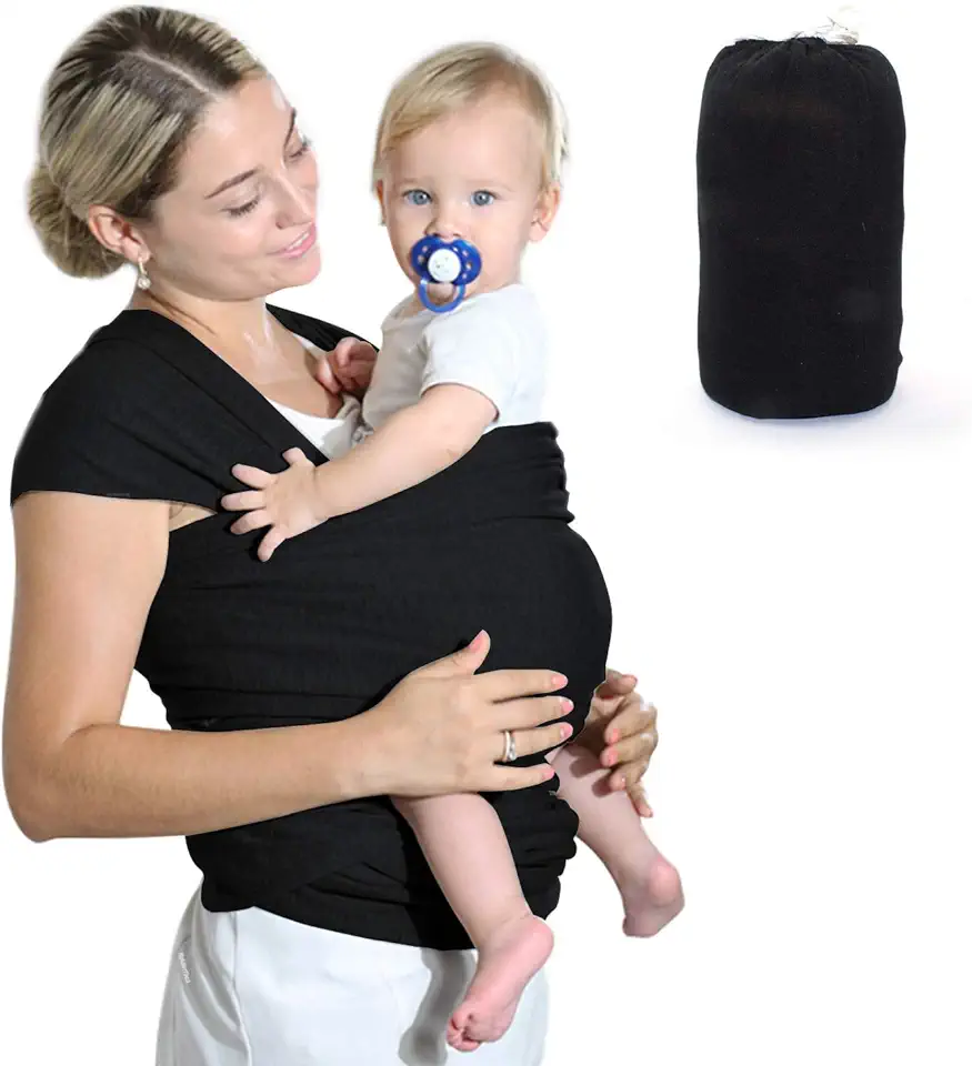 HyAiderTech Baby Wrap Carrier, Baby Wrap Carrier Verstelbare Borstvoeding Cover Katoen Baby Carrier voor zuigelingen tot 35 lbs/16 kg, Zacht en Comfortabel met Opbergtas Zwart tweedehands  