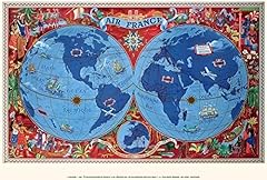 Affiche AIR France Planisphère Rouge Lucien Boucher d'occasion  Livré partout en France