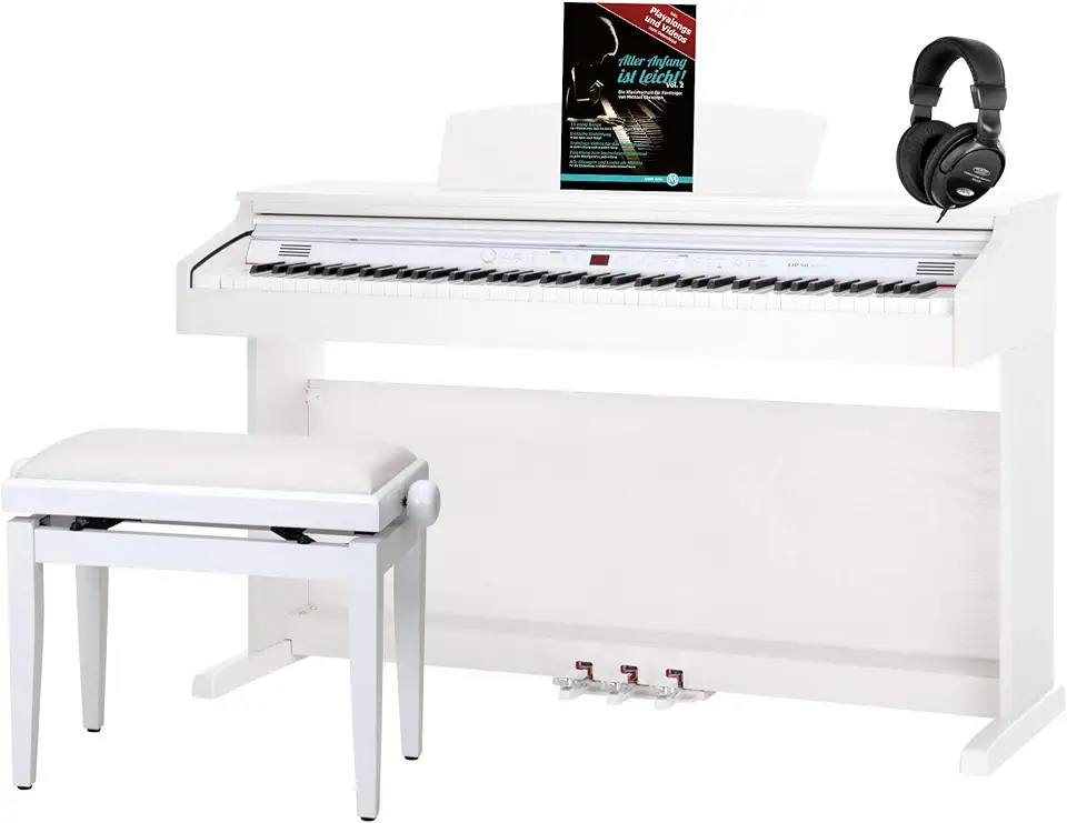 Classic Cantabile DP-50 WM Digitale Piano wit mat - E-Piano met 88 toesten hamermechanik, USB-audio/MIDI-interface, 32 polyfonie, 3 pedalen - Piano digitaal Set met pianobank en kopftelefoon tweedehands  
