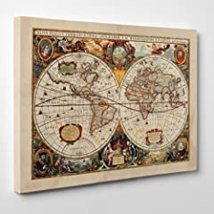 Usato, Quadro su Tela - INTELAIATO - Antica Mappa 1646 Mondo - World Map - Cartina Geografica - 50x70cm - Spessore 2cm usato  Spedito ovunque in Italia 
