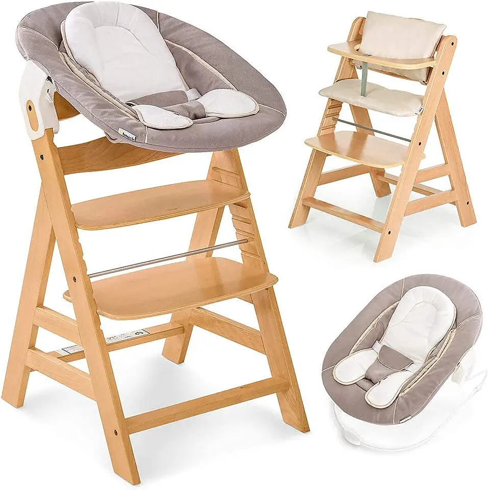 Hauck Kinderstoel Alpha Plus Newborn Set - 4-delige Houten Meegroeistoel vanaf de Geboorte incl. Wipstoeltje, Zitkussens en Gordel - Natural tweedehands  